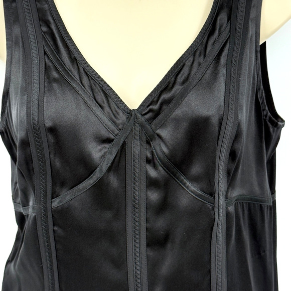 Ann Taylor 100% Silk Corset Cami Women's 6 Babydoll Black Satin Y2K Dark Fairy - Picture 2 of 6